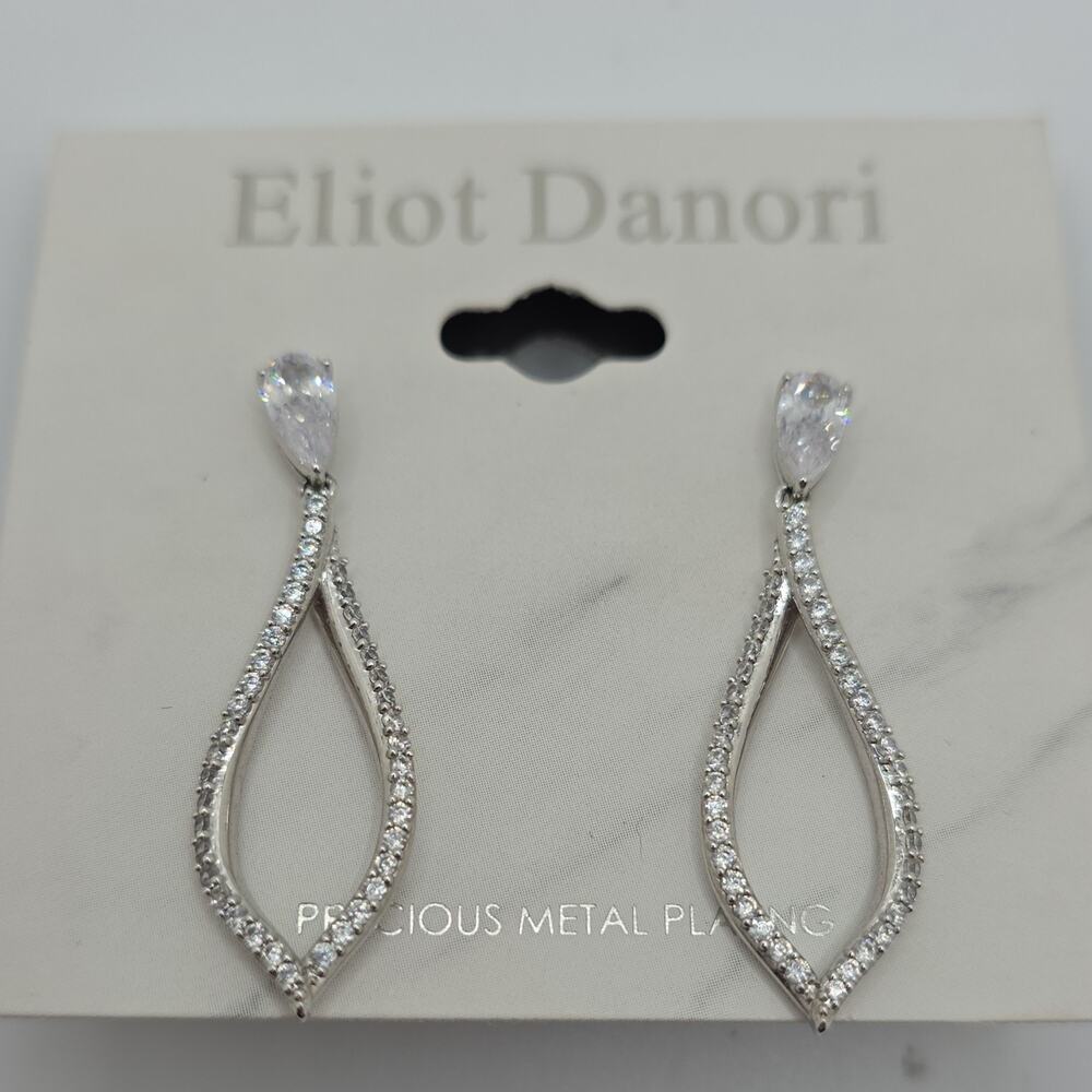 Eliot Danori Silver Tone Crystal Teardrop Dangle Drop Earrings Butterfly Lobe
